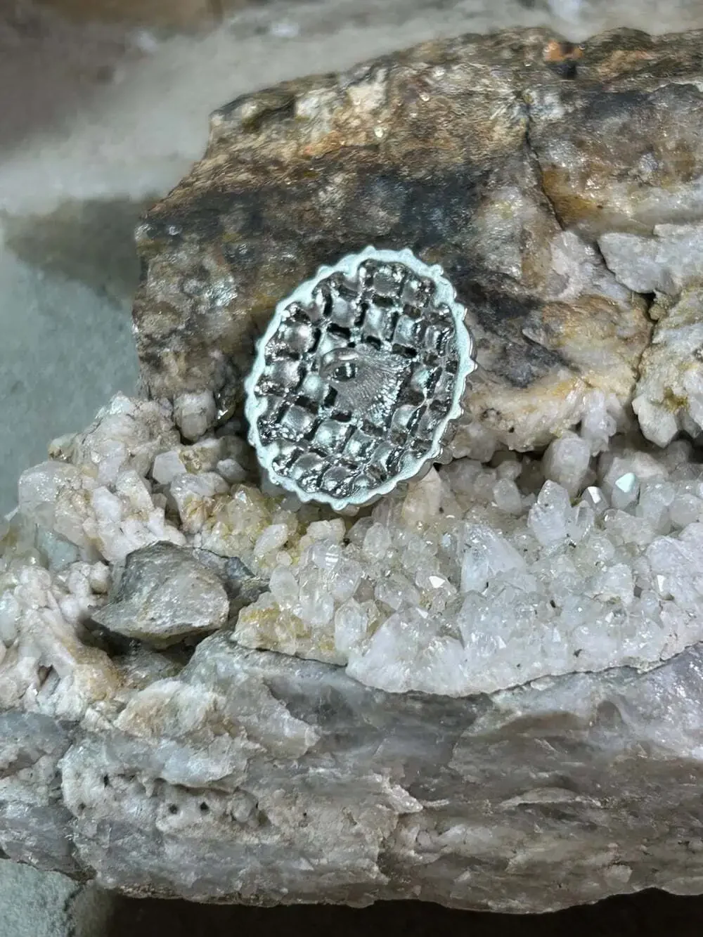 Pink Rhinestone 1 inch round silver tone button
